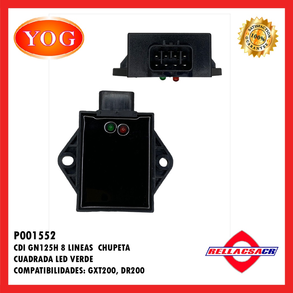 CDI GN125H/GXT200/DR200 8L CHUPETA CUADRADA LED VERDE.YOG