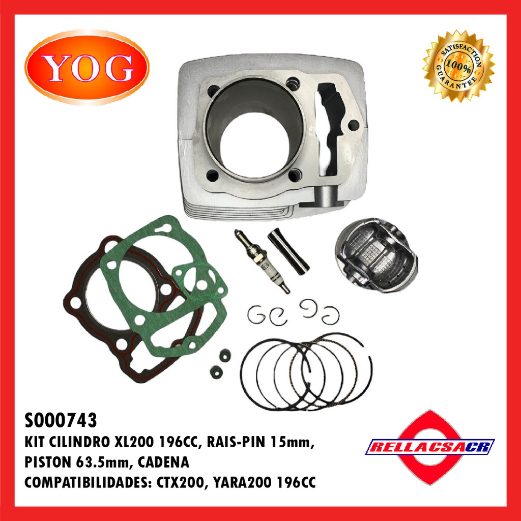KIT CILINDRO XL200/CTX200/YARA200, RAIS-PIN 15mm, PISTON 63.5mm, CADENA
