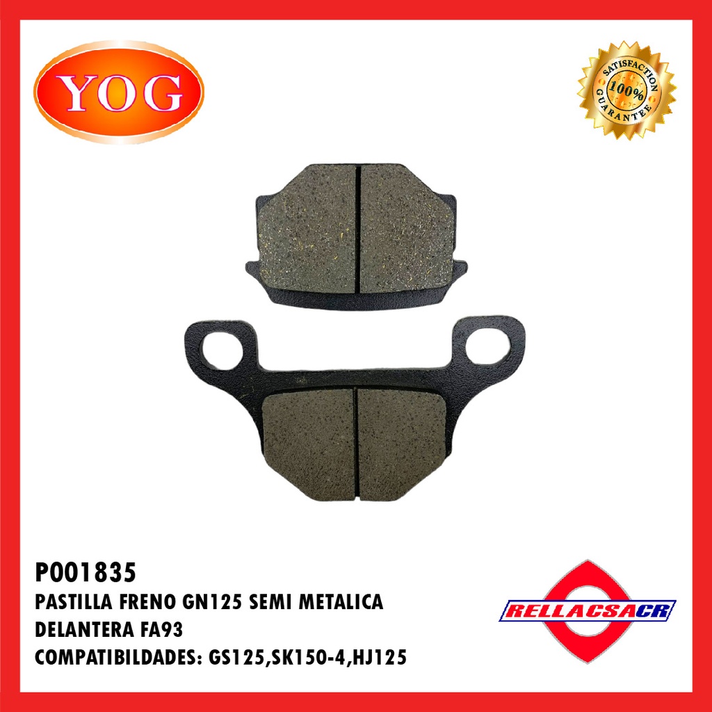 PASTILLA FRENO SEMI METALICA GN125 H (FA93)
