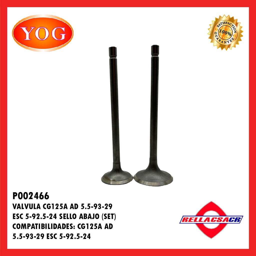 VALVULA CGL125 (VARILLA) (CASQUILLO GRANDE) (SET)