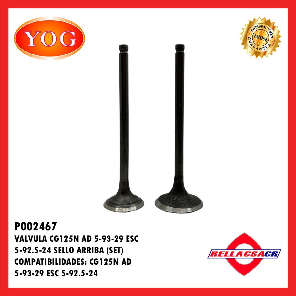 VALVULA CGL125 (VARILLA) (CASQUILLO PEQ) (SET)